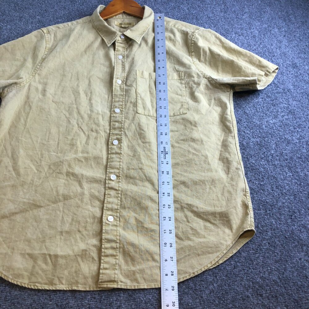 Madewell Shirt Mens Large Oatmeal Brown Linen Blend Short Sleeve Button - Picture 4 of 8